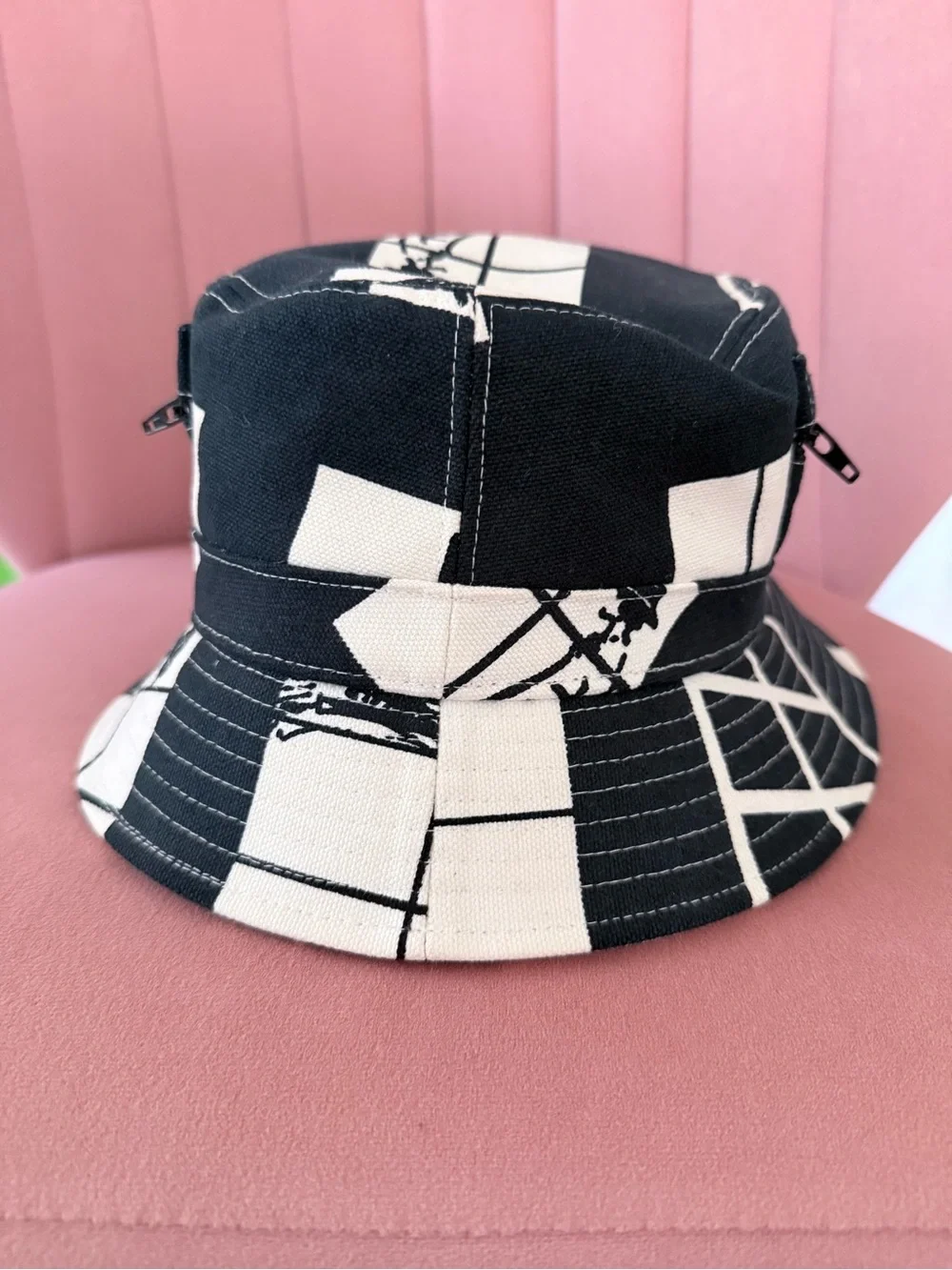 CHANEL Black & White Graphic Logo Bucket Hat